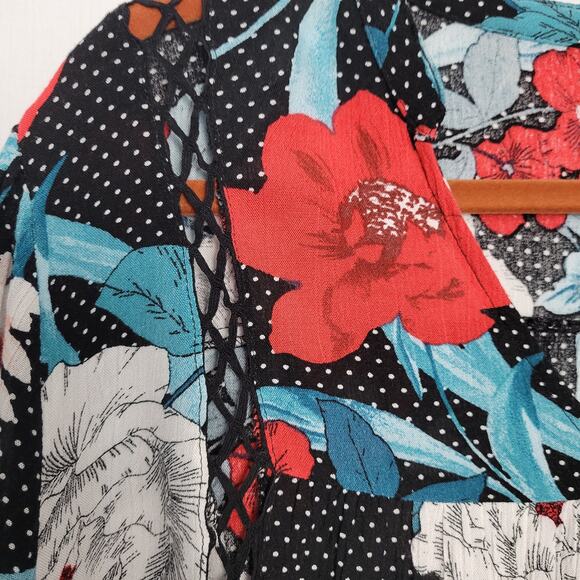 Oddy long sleeve micro dot split neck tunic top size 3XL multicolor floral boho - Picture 4 of 10